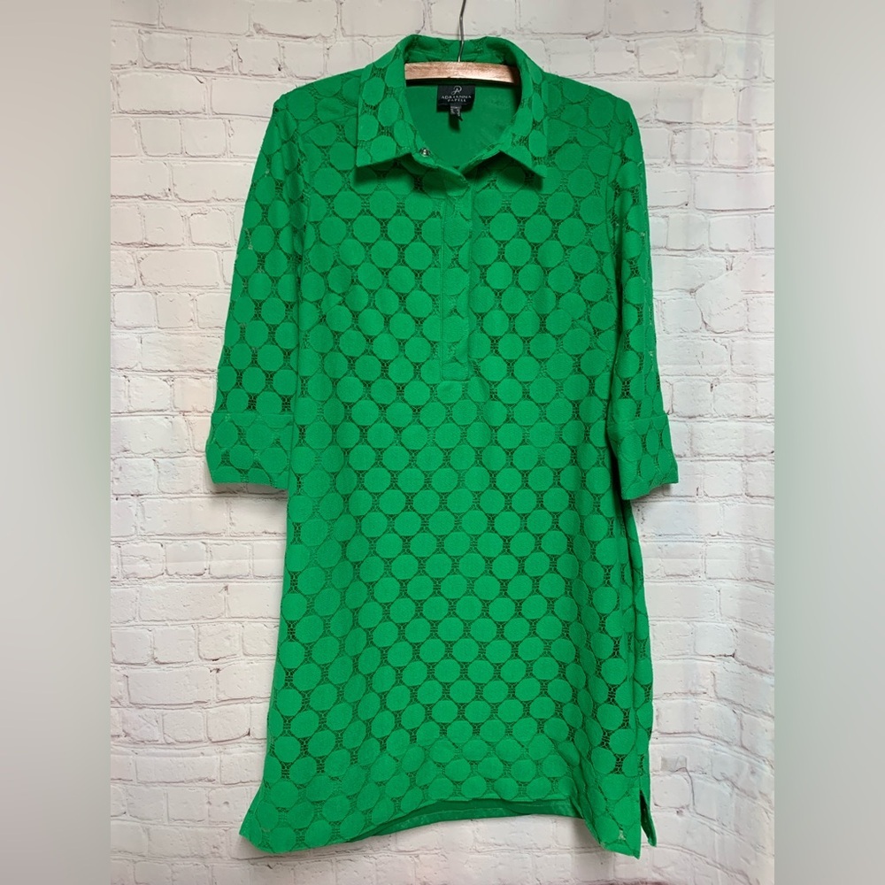 Adrianna Papell Vibrant Kelly Green Popover Shirt Lace Dress Size 12​